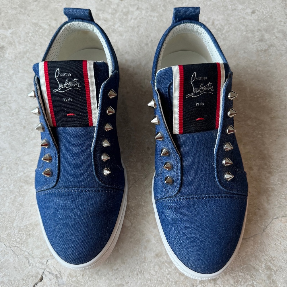 Christian Louboutin F.A.V Fique A Vontade Denim Spike Sneakers Shoes
